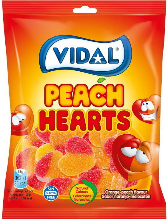 VIDAL Мармелад 90г Персиковые сердечки (Peach Hearts) 14шт