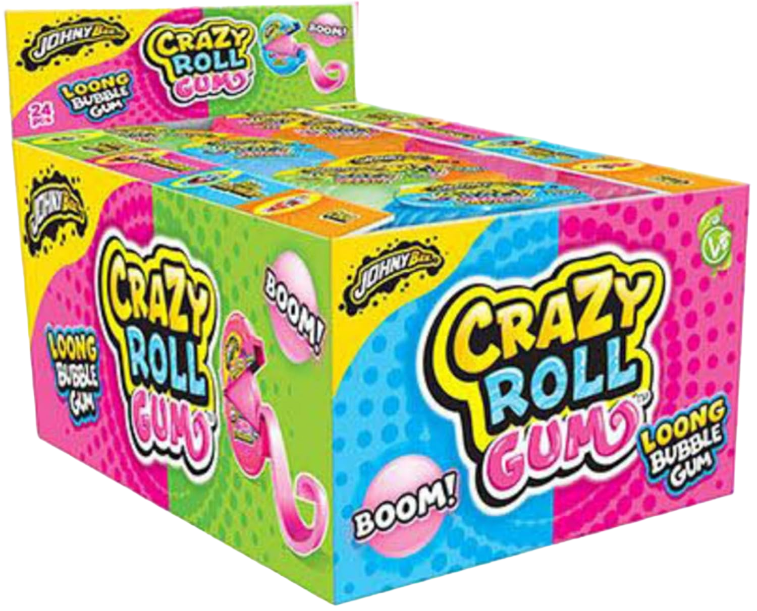 Ж. резинка Рулетка Crazy Roll 4 вкуса арбуз,клубника,яблоко,ежевика Johny Bee 24шт