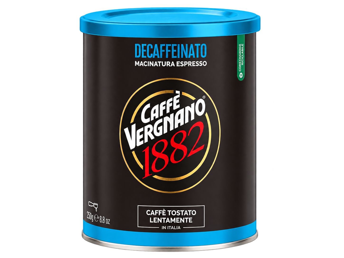 Кофе Vergnano 250г DECAFF (без кофеина) молотый, жест.банка *6шт