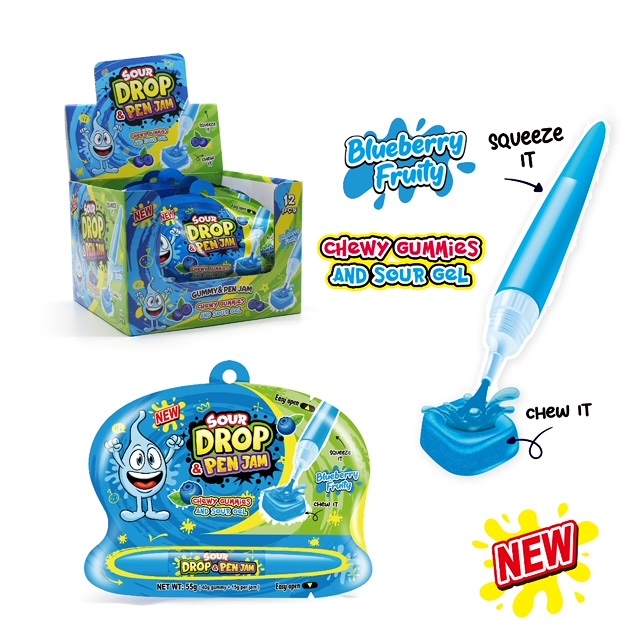 Жидкая карамель-гель + мармелад 55г Blueberry Sour drop pen jam 12*12шт