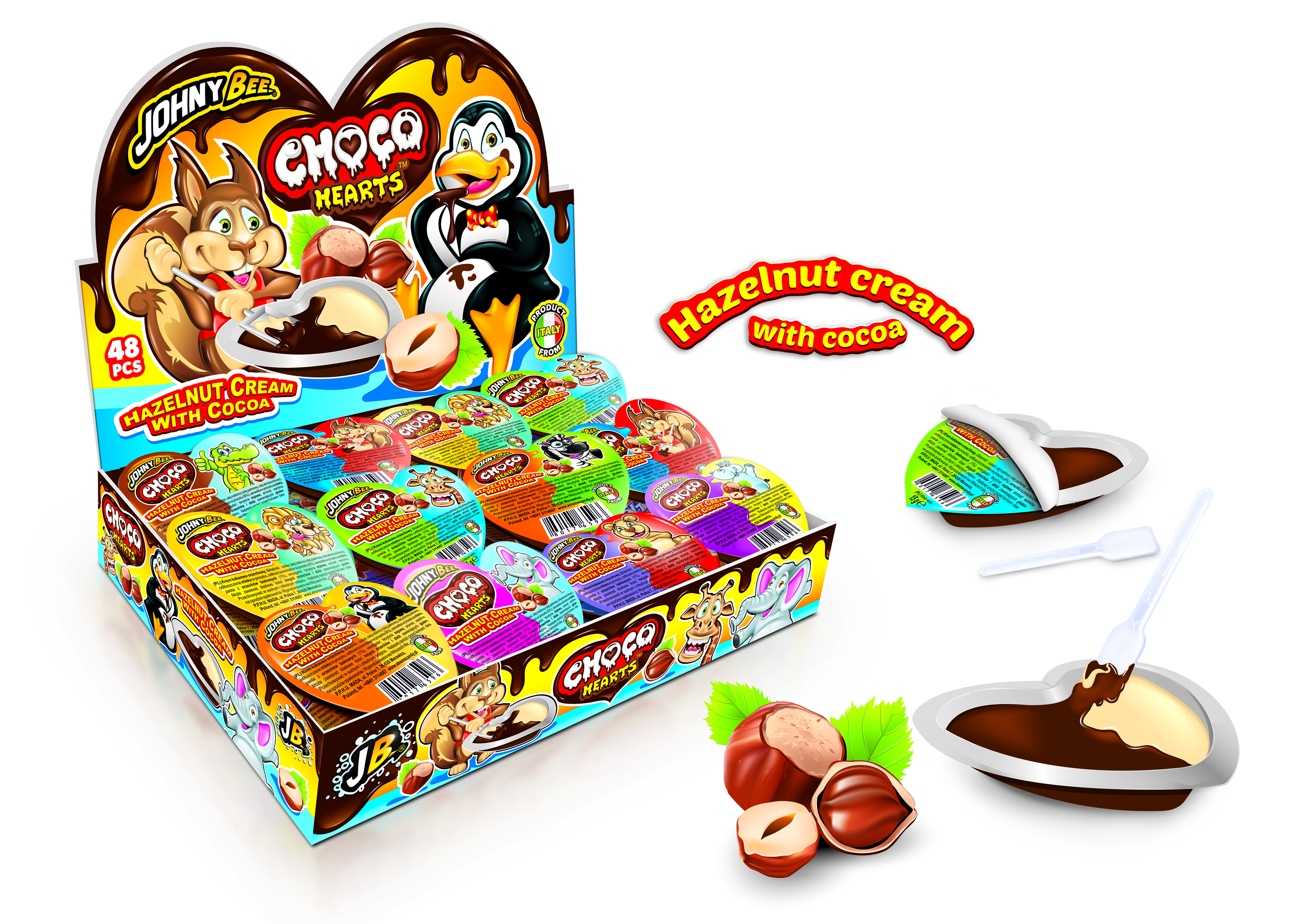 Шоколадный крем Johny Bee Сердечки (Choco Hearts) 48 шт