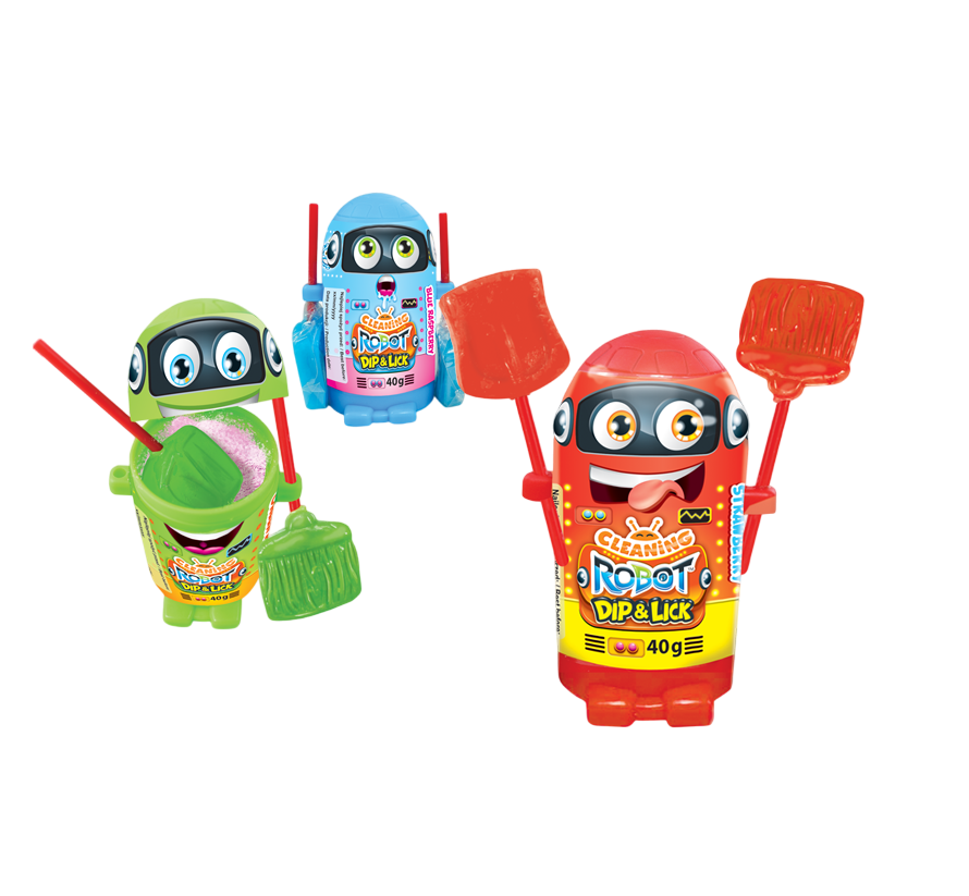 Леденец Dip n Lick Робот-Уборщик с пудрой (Cleaning Robot), 12шт Johny Bee Леденец Dip n Lick Робот-Уборщик с пудрой (Cleaning Robot), 12шт Johny Bee