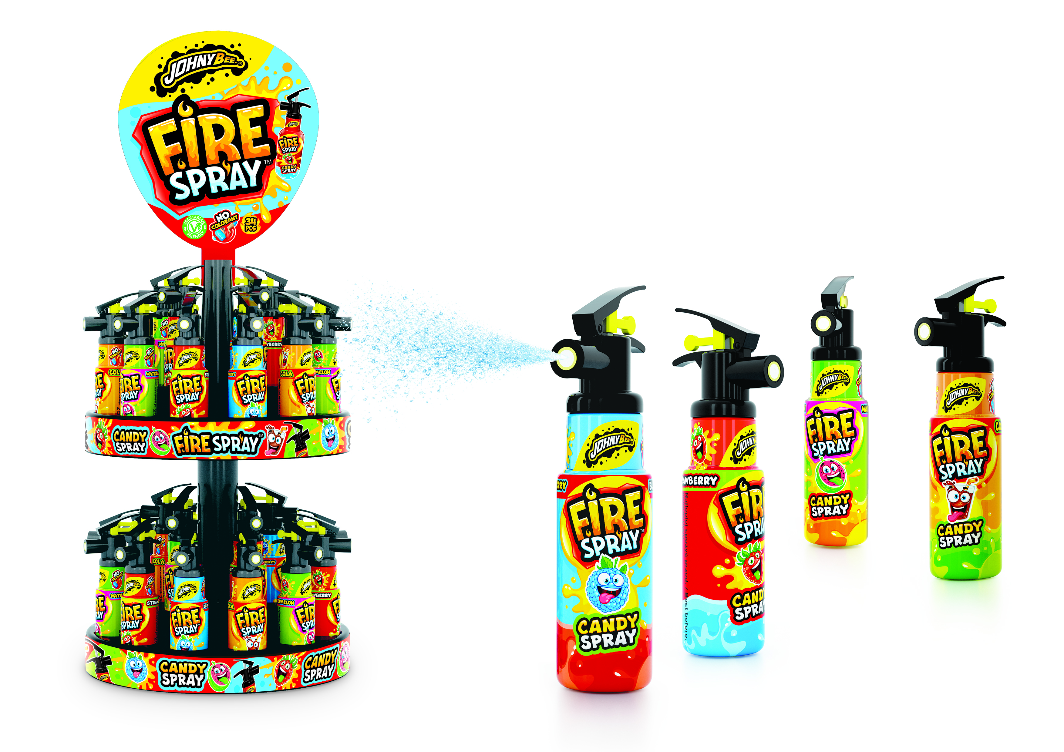Жидкая конфета Огнетушитель Стенд 34шт (Fire spray) Johny Bee