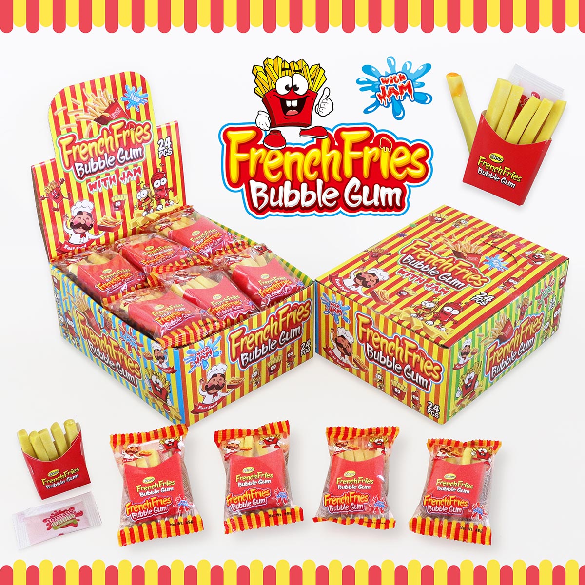 Ж.резинка (брусок) French Fries bubble gum 12*24*25гр. Ж.резинка (брусок) French Fries bubble gum 12*24*25гр.