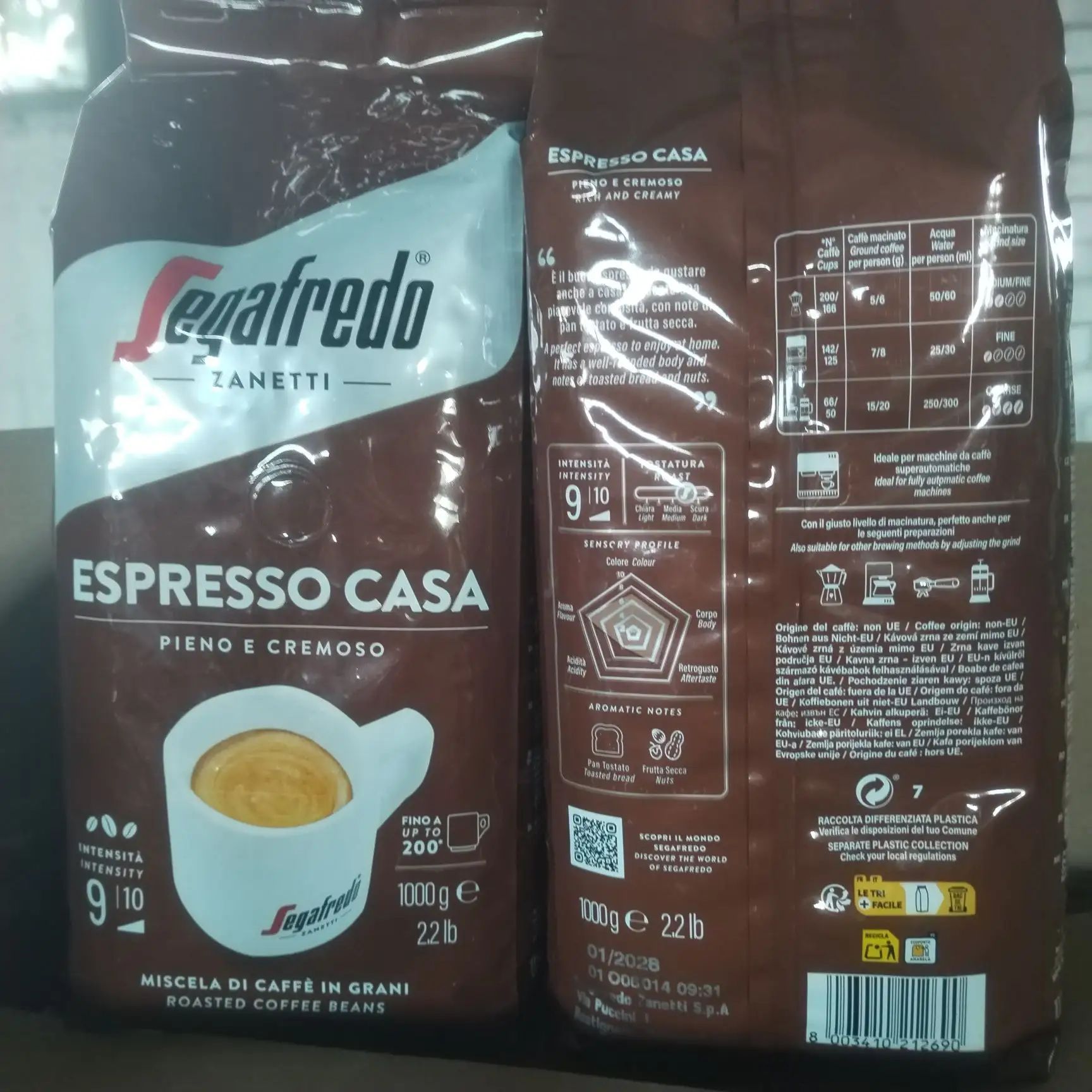 Кофе SEGAFREDO 1кг CASA BONEN в зернах, пакет *8шт