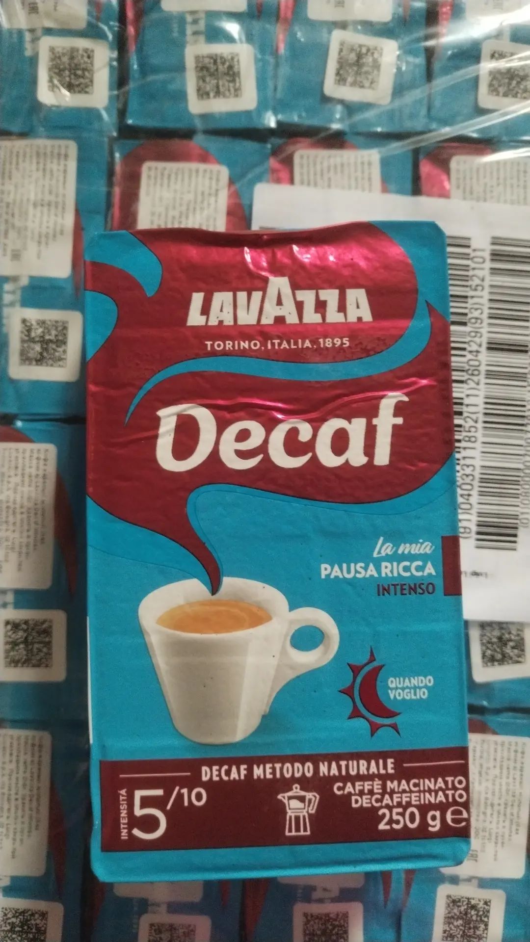 Кофе LAVAZZA 250г DEK intenso молотый,без кофеина пакет *20шт