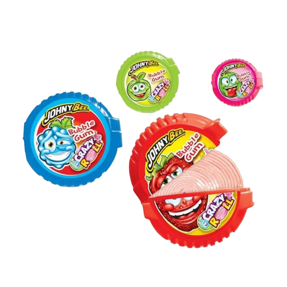 Ж. резинка Рулетка Crazy Roll 4 вкуса арбуз,клубника,яблоко,ежевика Johny Bee 24шт