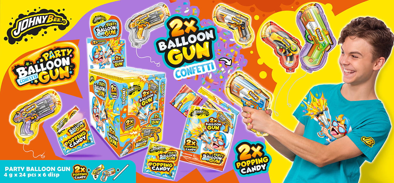 Шипучка + шары воздушные Сonfetti Gun 24шт, Johny Bee