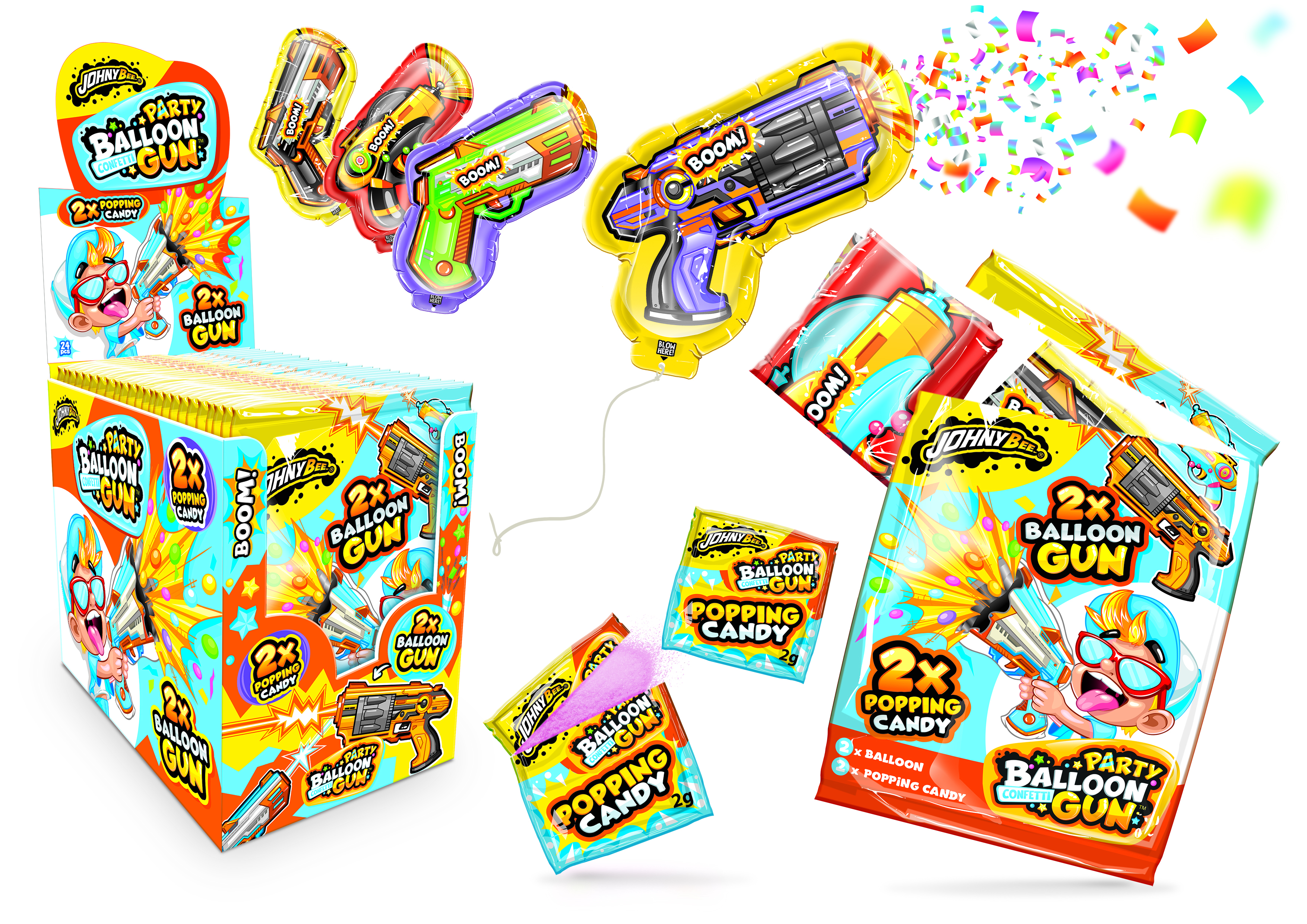 Шипучка + шары воздушные Сonfetti Gun (Ballon) 24шт, Johny Bee