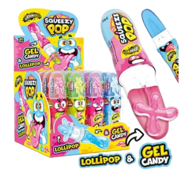 Жидкая конфета-гель + леденец Squeezy Pop, 24шт Johny Bee