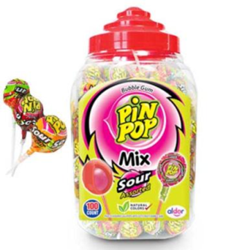 Леденец ALDOR Pin Pop Кислый (Sour) ассорти 100*17 гр. с жвачкой Johny Bee Леденец ALDOR Pin Pop Кислый (Sour) ассорти 100*17 гр. с жвачкой Johny Bee