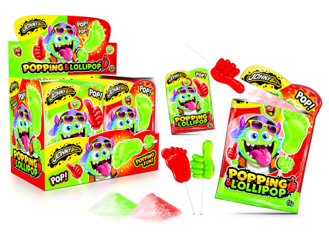 Леденец Пятка, Рука с взрывной карамелью (Popping Lollipop) Johny Bee 36 шт